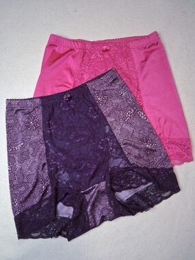 Rhonda Shear Pink and Purple Lace Boyshorts Set